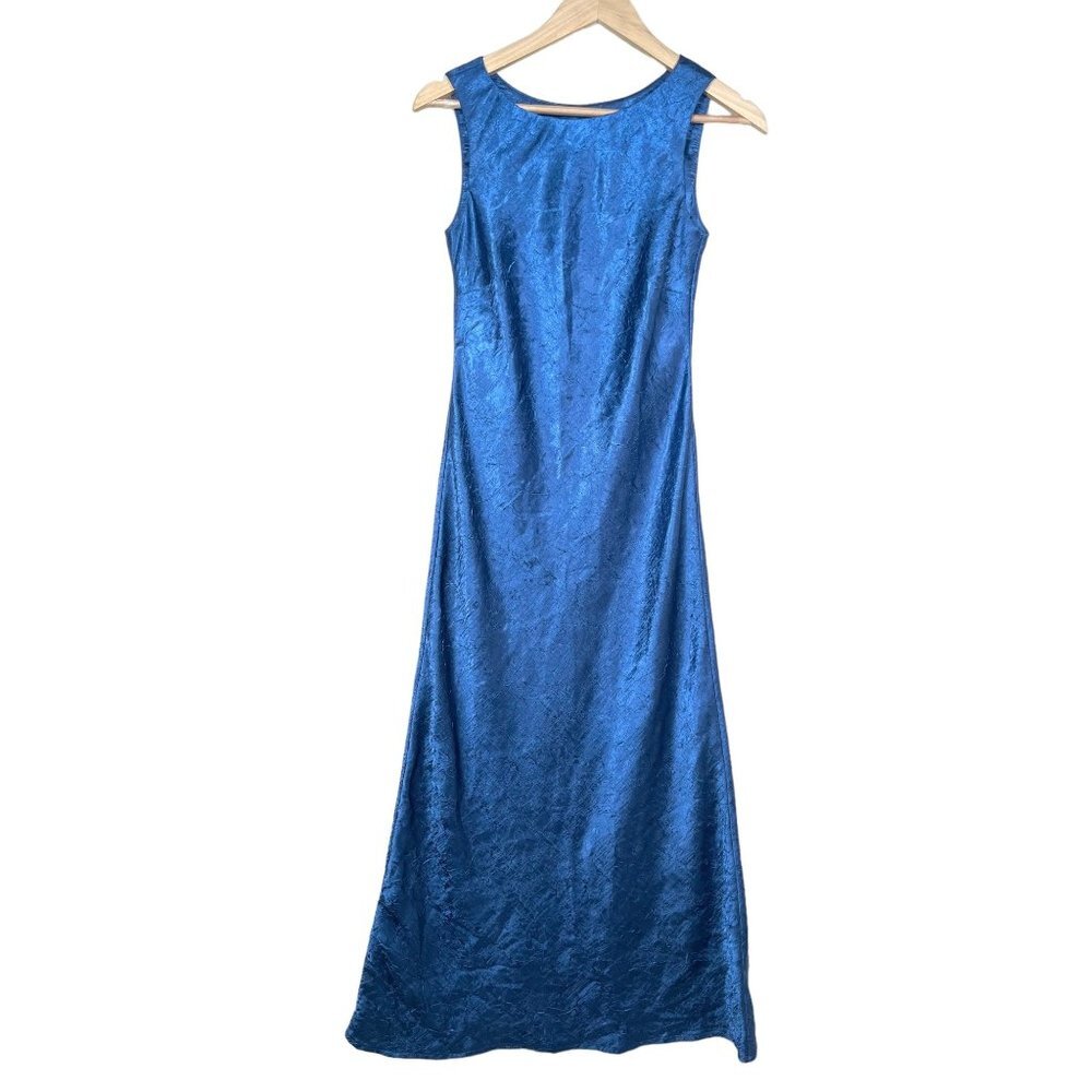Monsoon Textured Satin maxi Y2K dress metallic 90s‎ blue sz 4